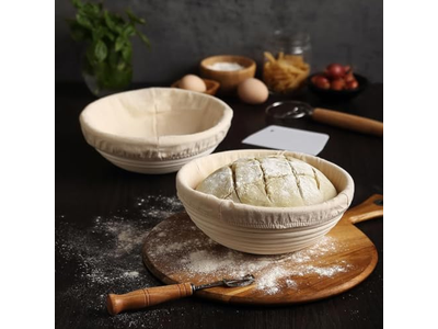 Премиальная круглая корзина для расстойки хлеба Saint Germain Bakery с подкладкой